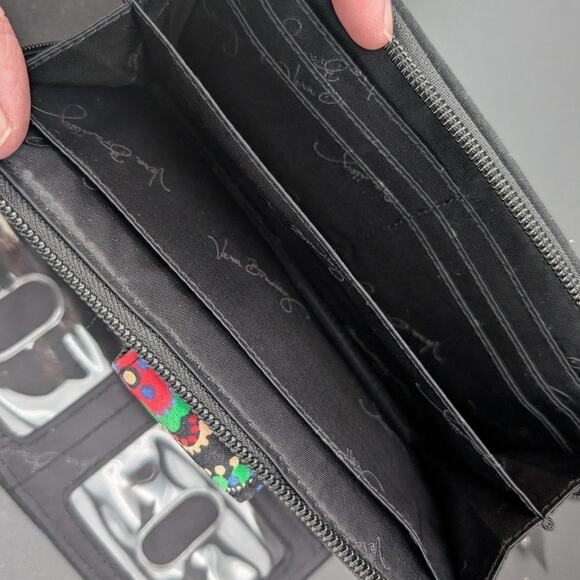 Vera Bradley Turn Lock Wallet Womens Black Paisley Floral Quilted Zip Around ID - Picture 5 of 8